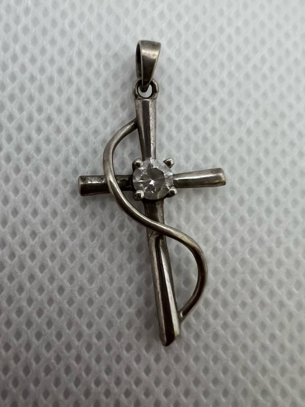 Sterling Silver Cross Pendant with Clear Stone Accent - Silver